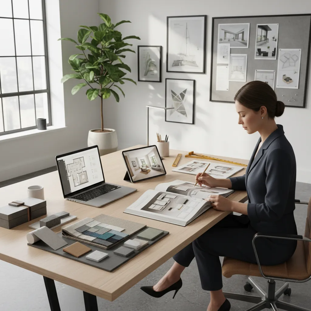 Interior designer reviewing furniture options to adjust project budget
