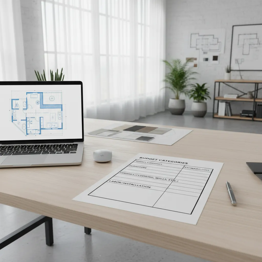 Interior design cost estimate sheet showing budget categories for renovation