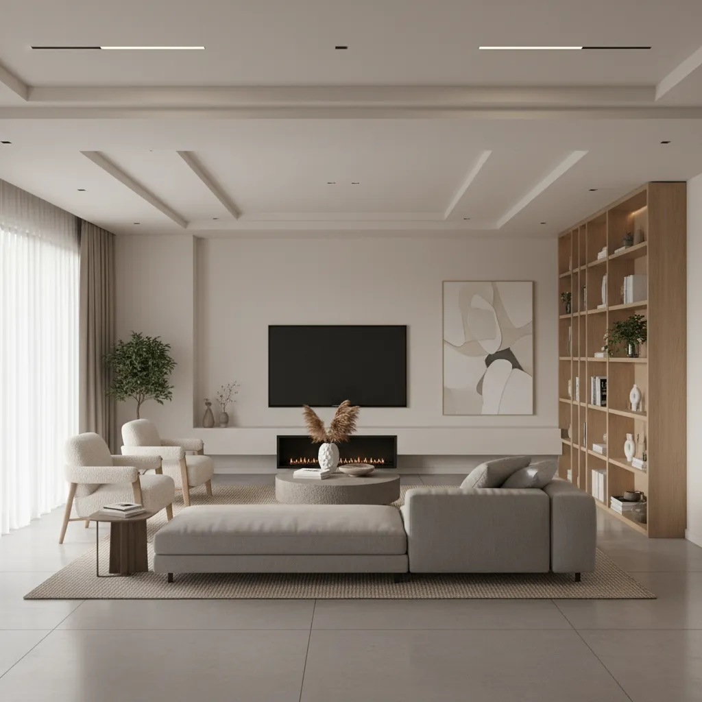 Interior design concept render showing planned layout and furniture arrangement