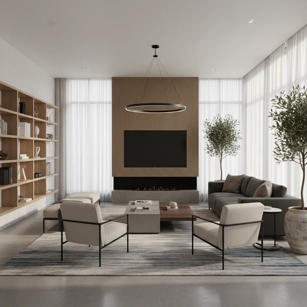 3D interior render demonstrating professional camera composition and perspective