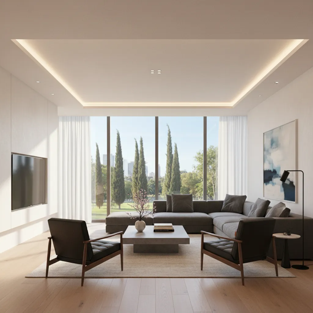 Render realista de una sala de estar generado por software de diseño