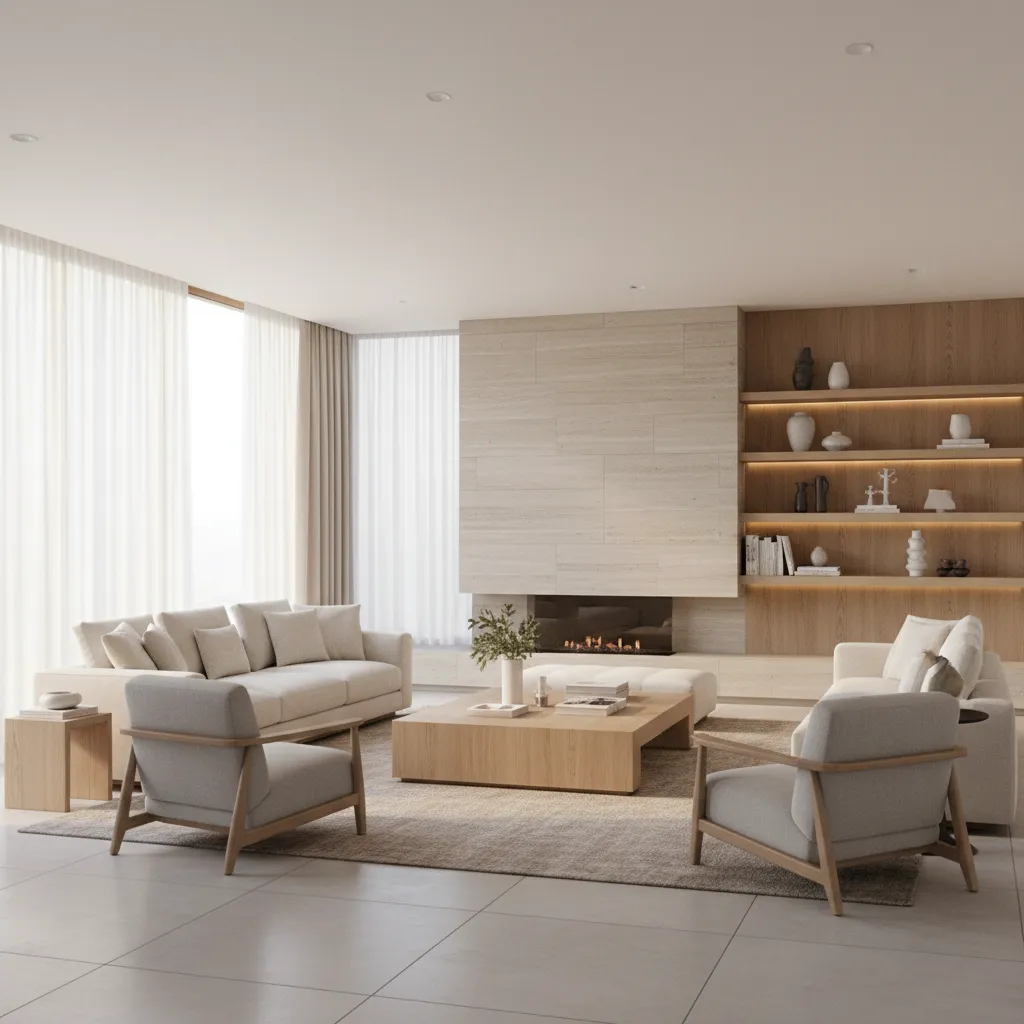 Photorealistic render preview of a living room adapted from design inspiration