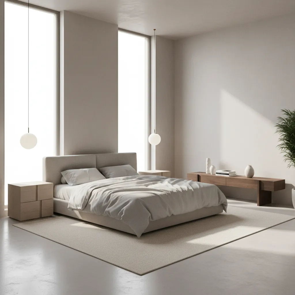 interior render showing lighting adjustments in a modern bedroom design
