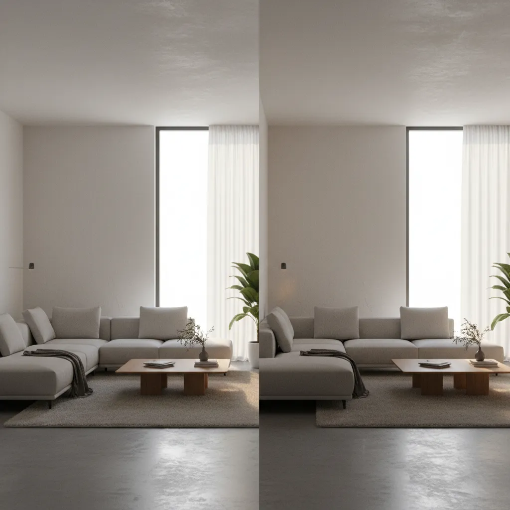 Comparison of poorly lit render and realistic lighting render