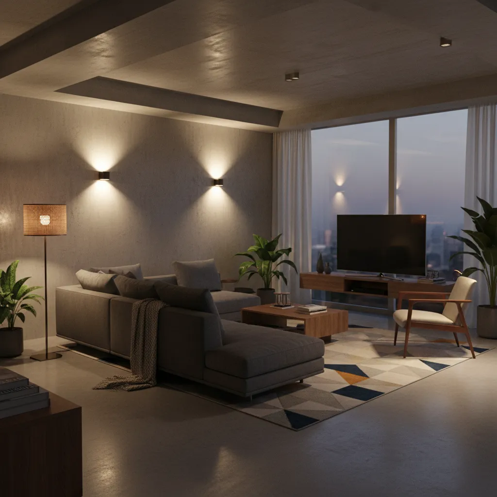 Simulación de iluminación en render de diseño interior