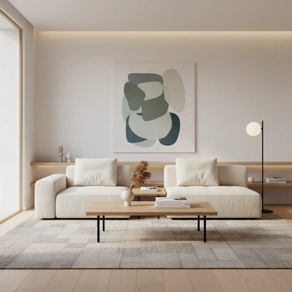 Ejemplo de render de salón moderno con iluminación natural