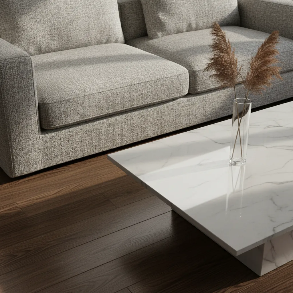 Detalle de materiales realistas en un render de interior