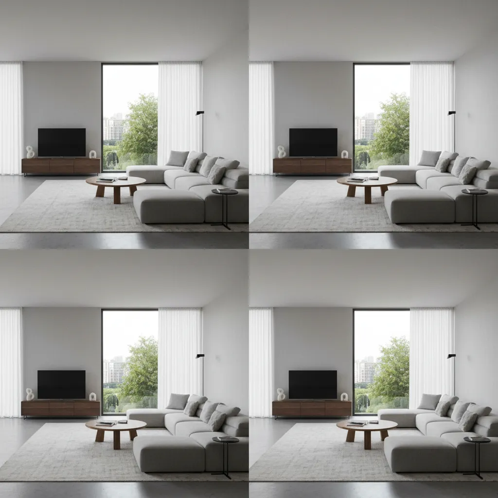 comparison of a real interior photo and a recreated 3D render side by side