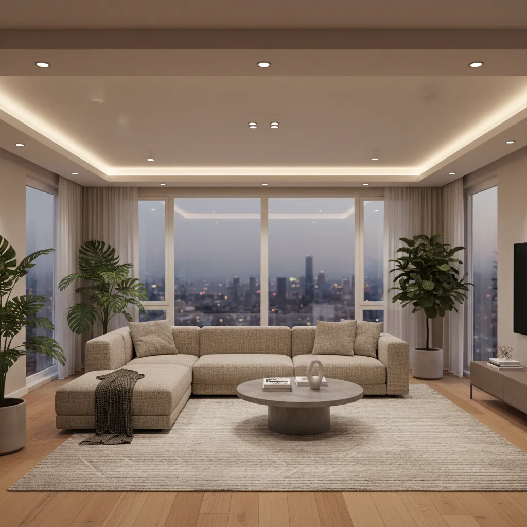 high quality photorealistic interior rendering of modern apartment living room