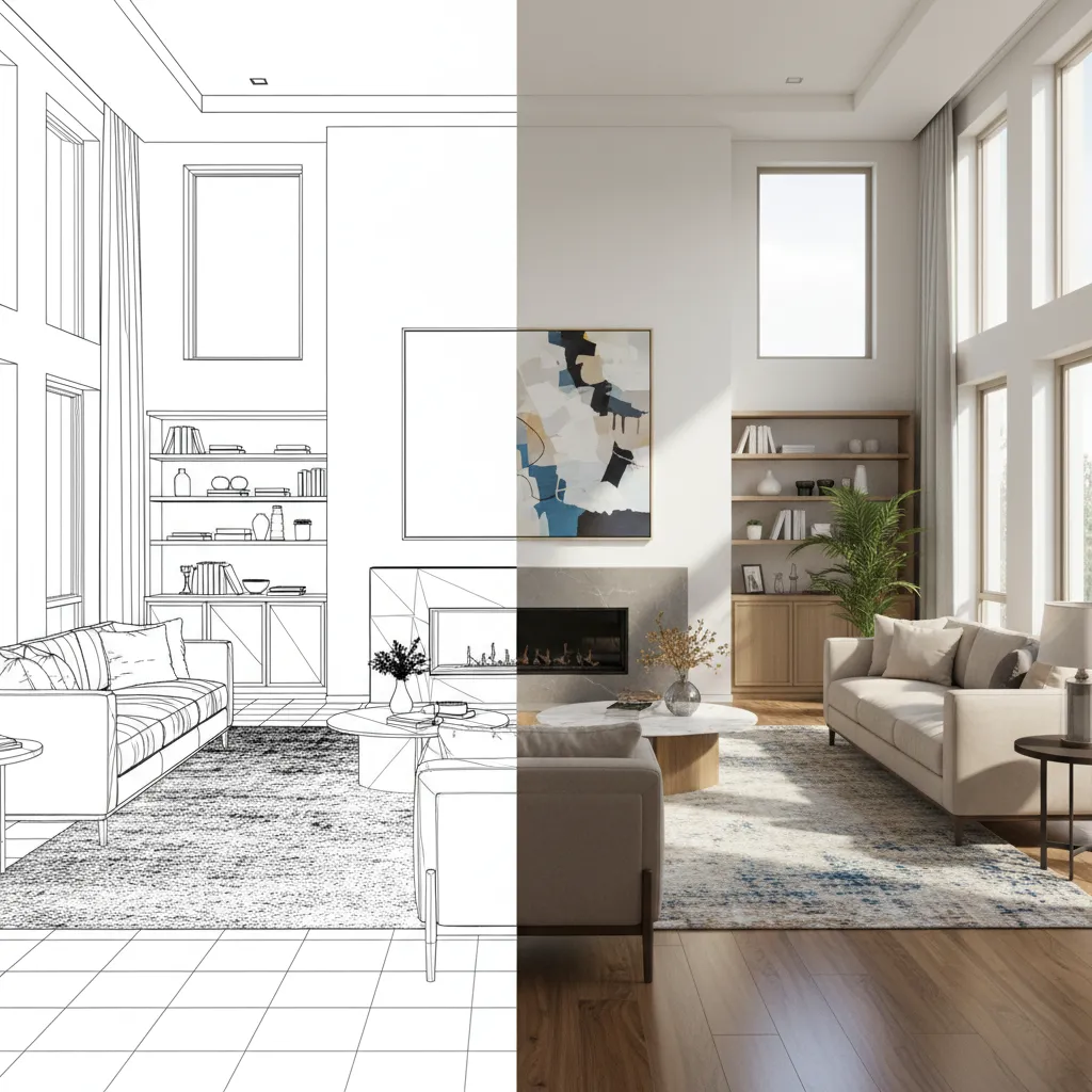 comparison of interior modeling and rendering workflow