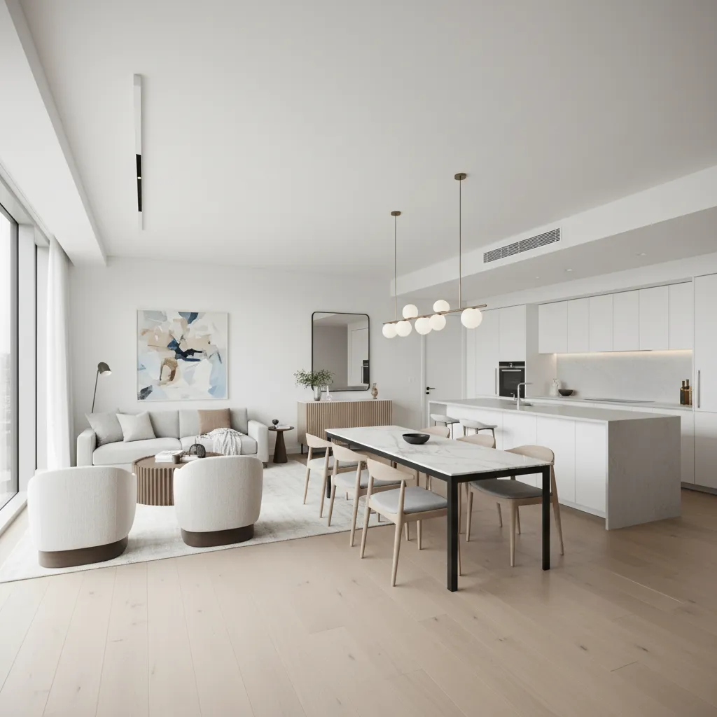 3D interior visualization showing furniture layout and spatial planning