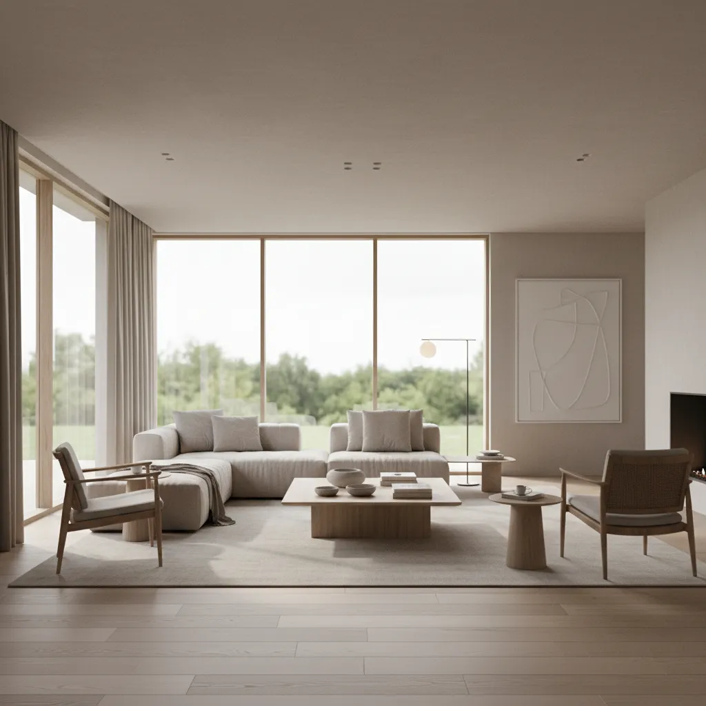 Render realista de un salón moderno diseñado digitalmente