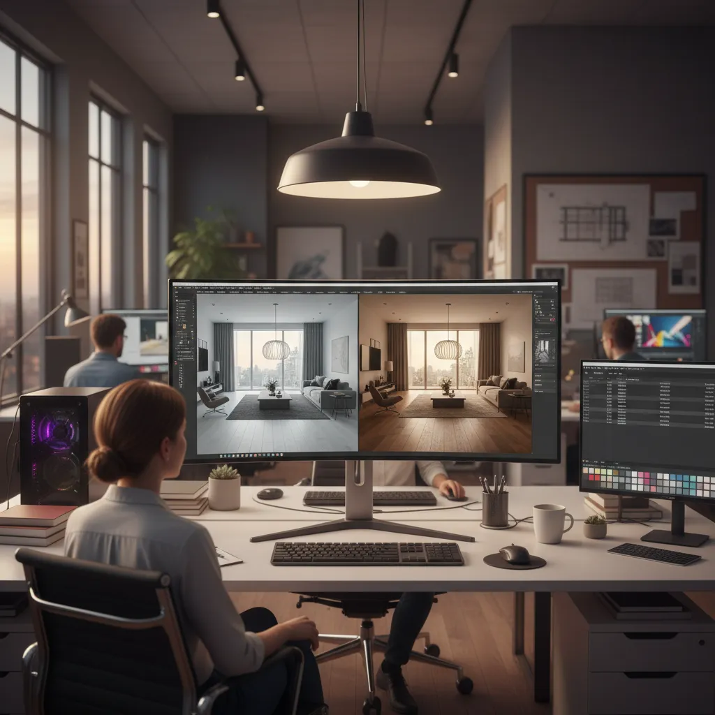 interior rendering workflow showing modeling and CGI visualization