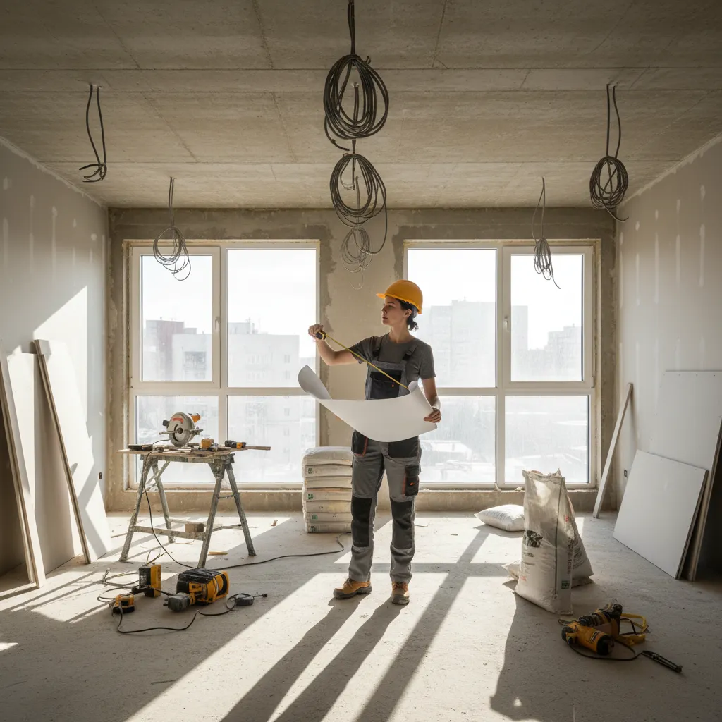 Diseñador revisando una obra de reforma en una vivienda
