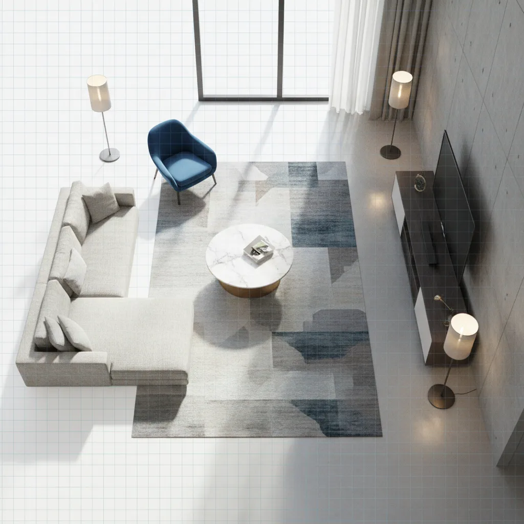 Interior layout planning interface showing furniture placement before rendering
