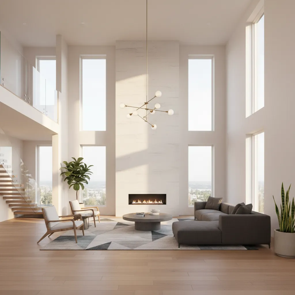 Interior rumah dua lantai dengan void dan cahaya alami
