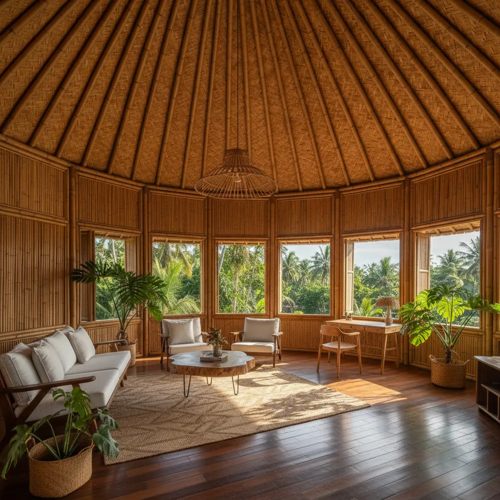 Interior rumah bambu dengan konsep open space