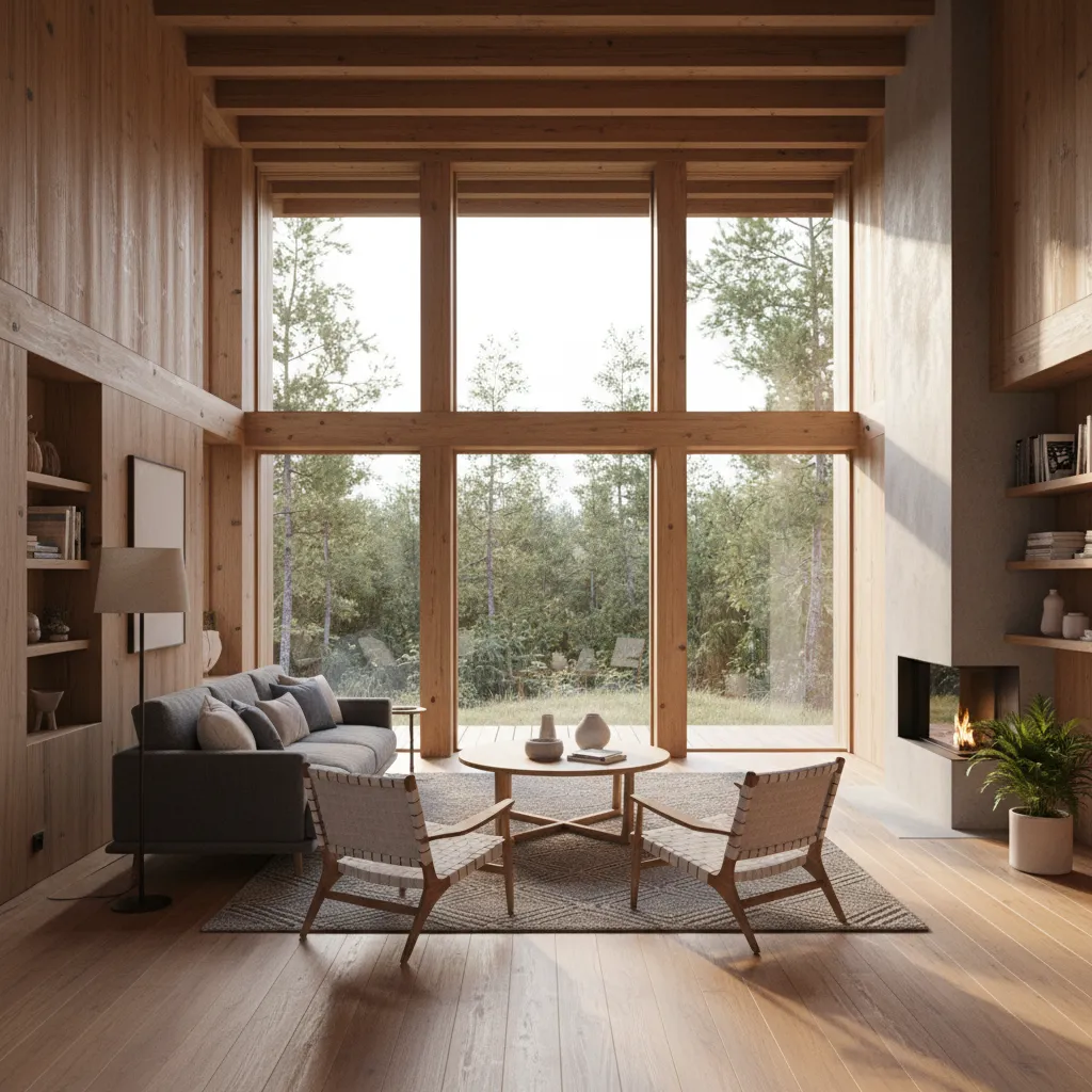 Interior ruang tamu rumah kayu modern
