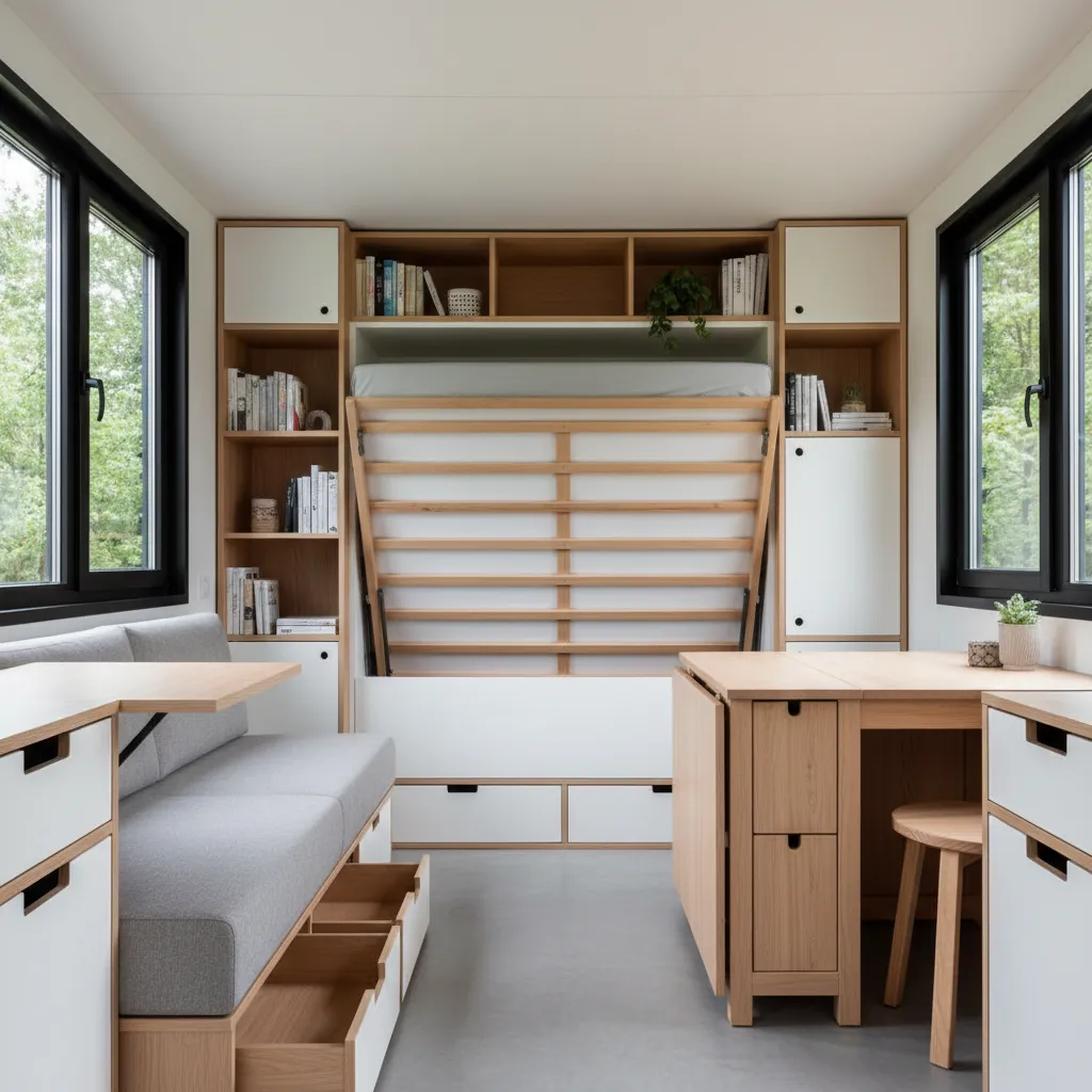 Interior rumah kecil dengan furnitur hemat ruang