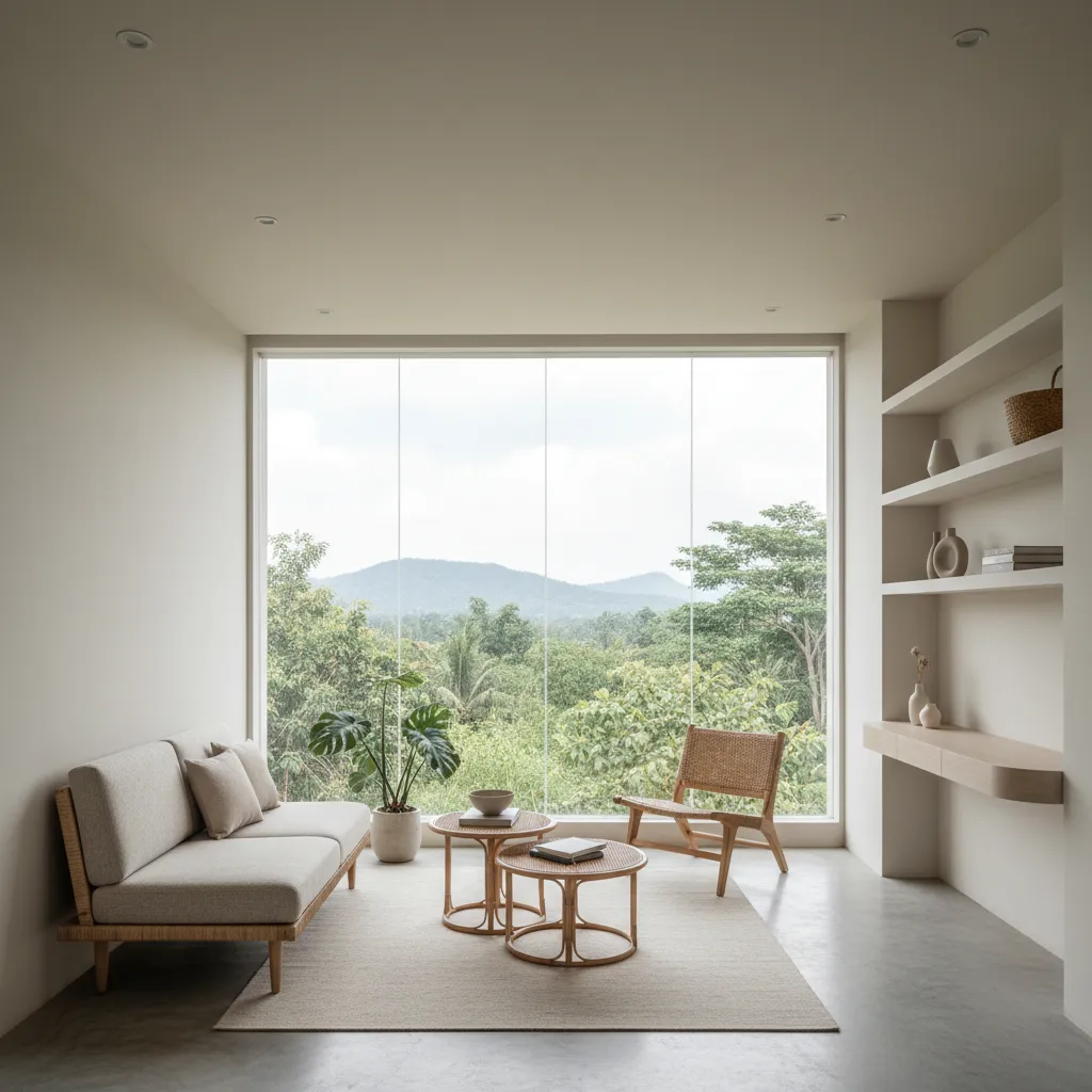Interior rumah kecil minimalis dengan warna terang