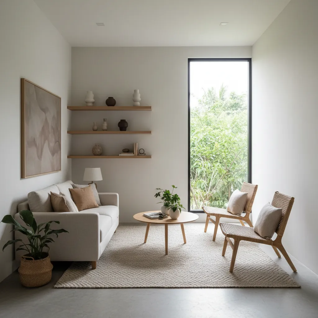 Interior rumah kecil dengan pencahayaan alami