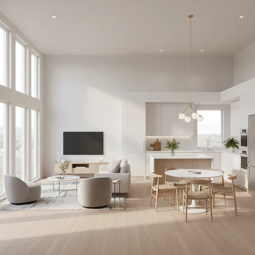 Interior rumah kecil dengan pencahayaan alami