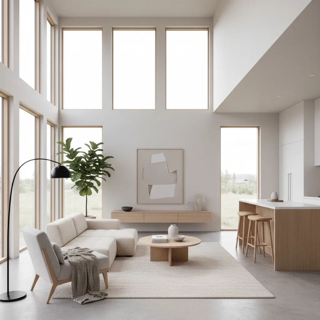 Interior rumah kecil dengan pencahayaan alami