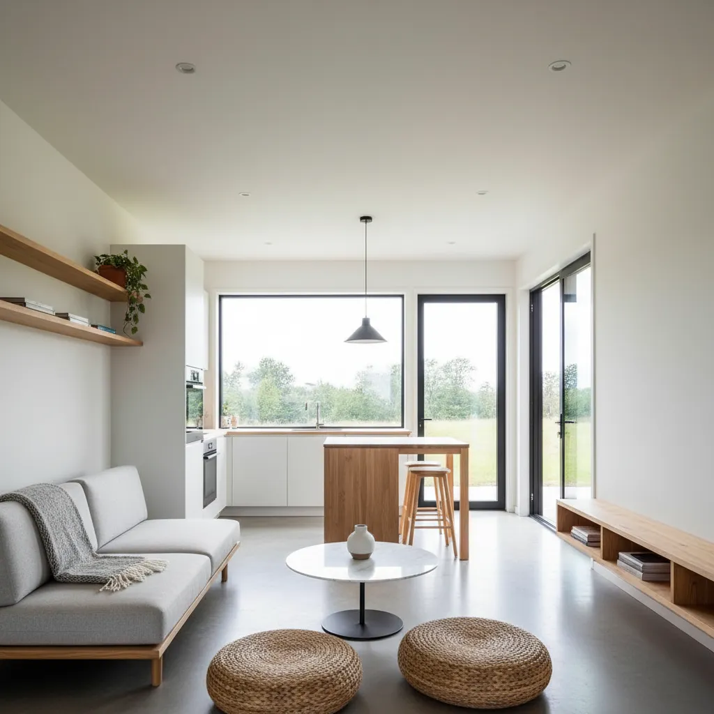 Interior rumah kecil dengan pencahayaan alami