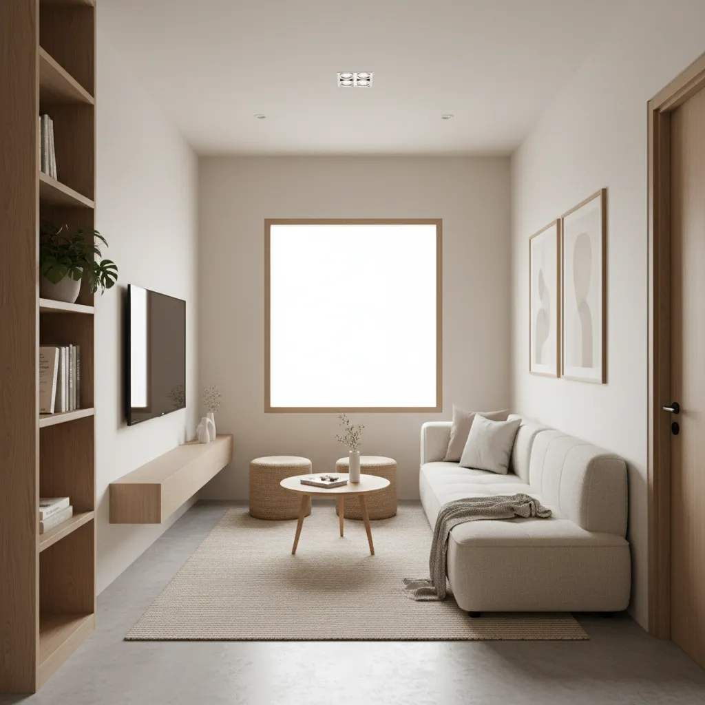 Interior rumah kecil dengan ruang terbuka