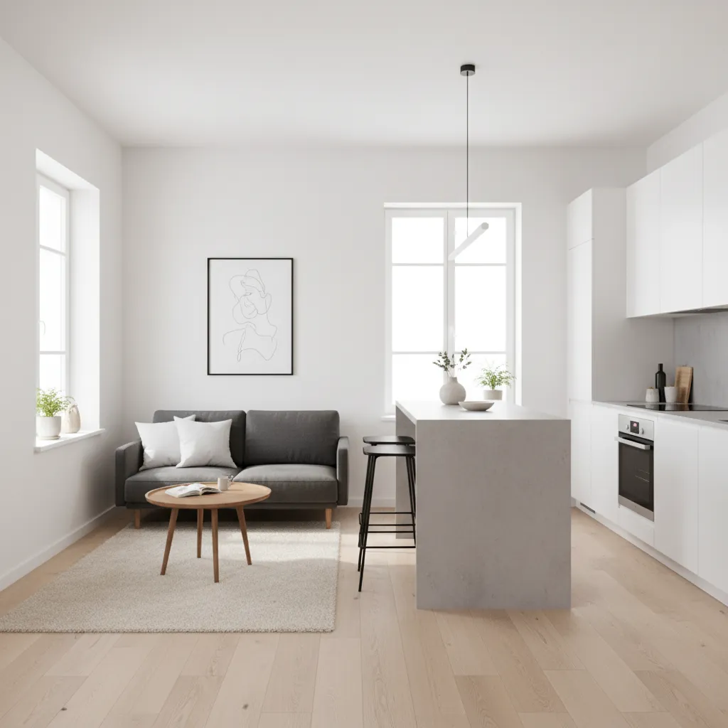 Interior rumah kecil dengan ruang terbuka