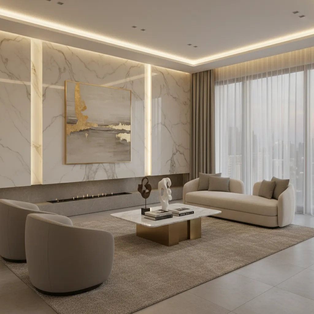 Interior rumah mewah elegan dengan material premium
