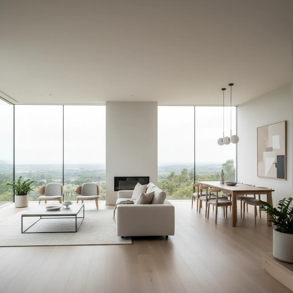 Interior rumah minimalis dengan pencahayaan alami besar