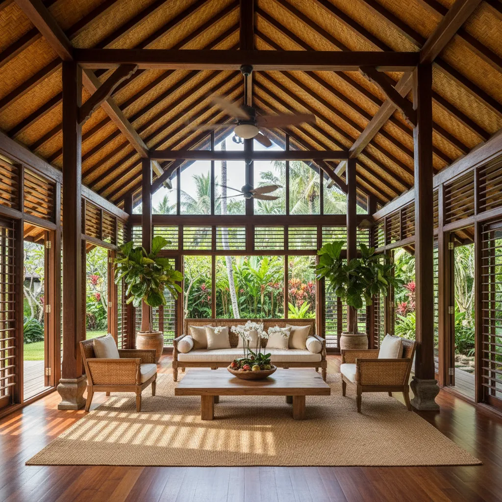 Interior rumah lama dengan plafon tinggi