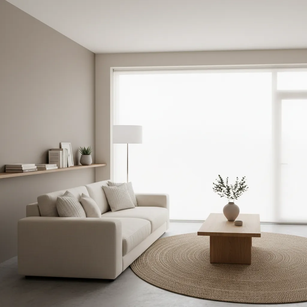 Interior ruang tamu rumah sederhana dengan pencahayaan alami