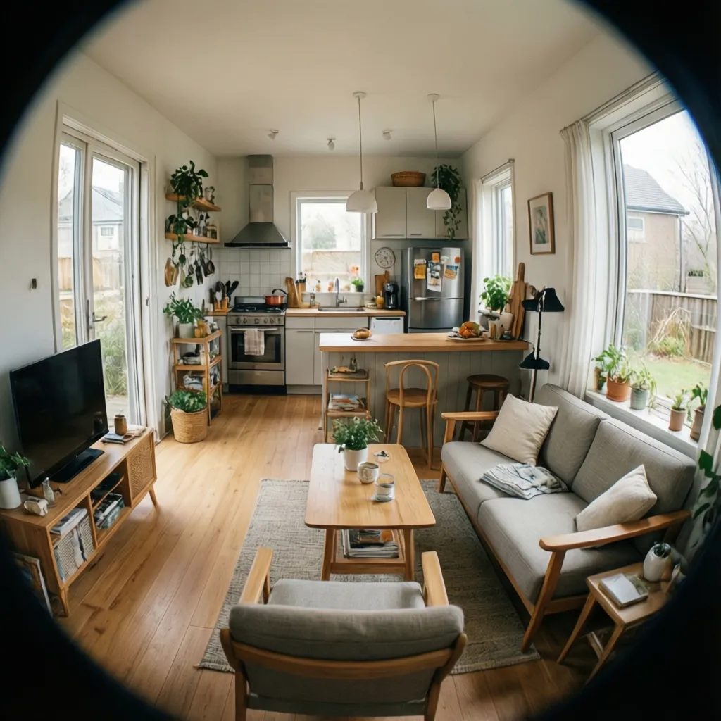 Interior rumah type 55 dengan ruang terbuka