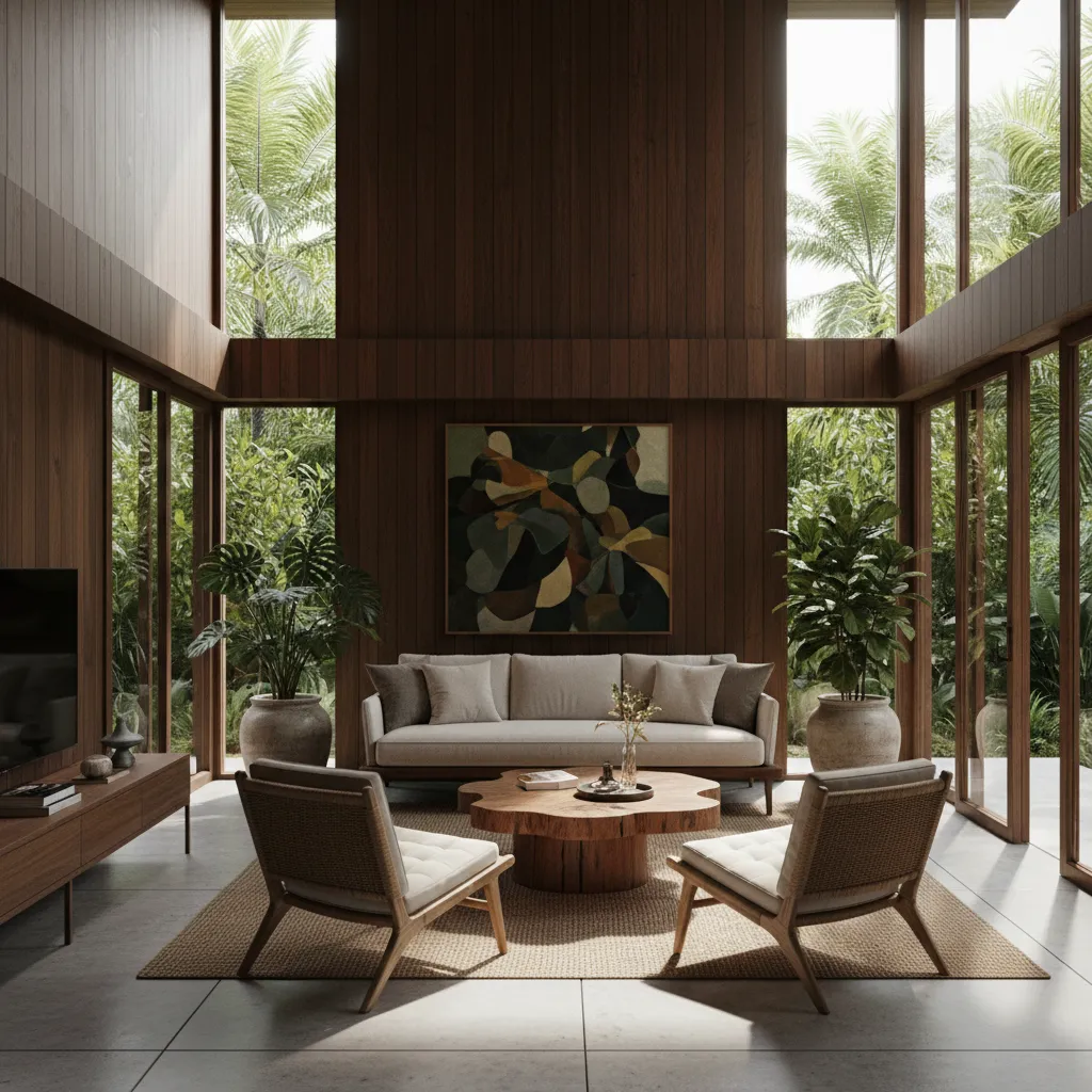 Interior rumah ulin dengan pencahayaan alami