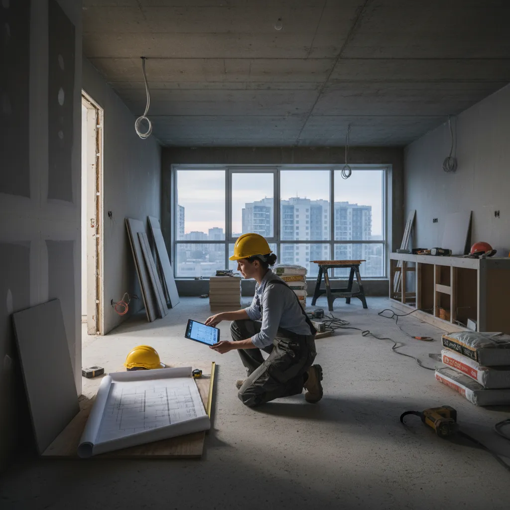 Diseñador de interiores visitando una obra de reforma