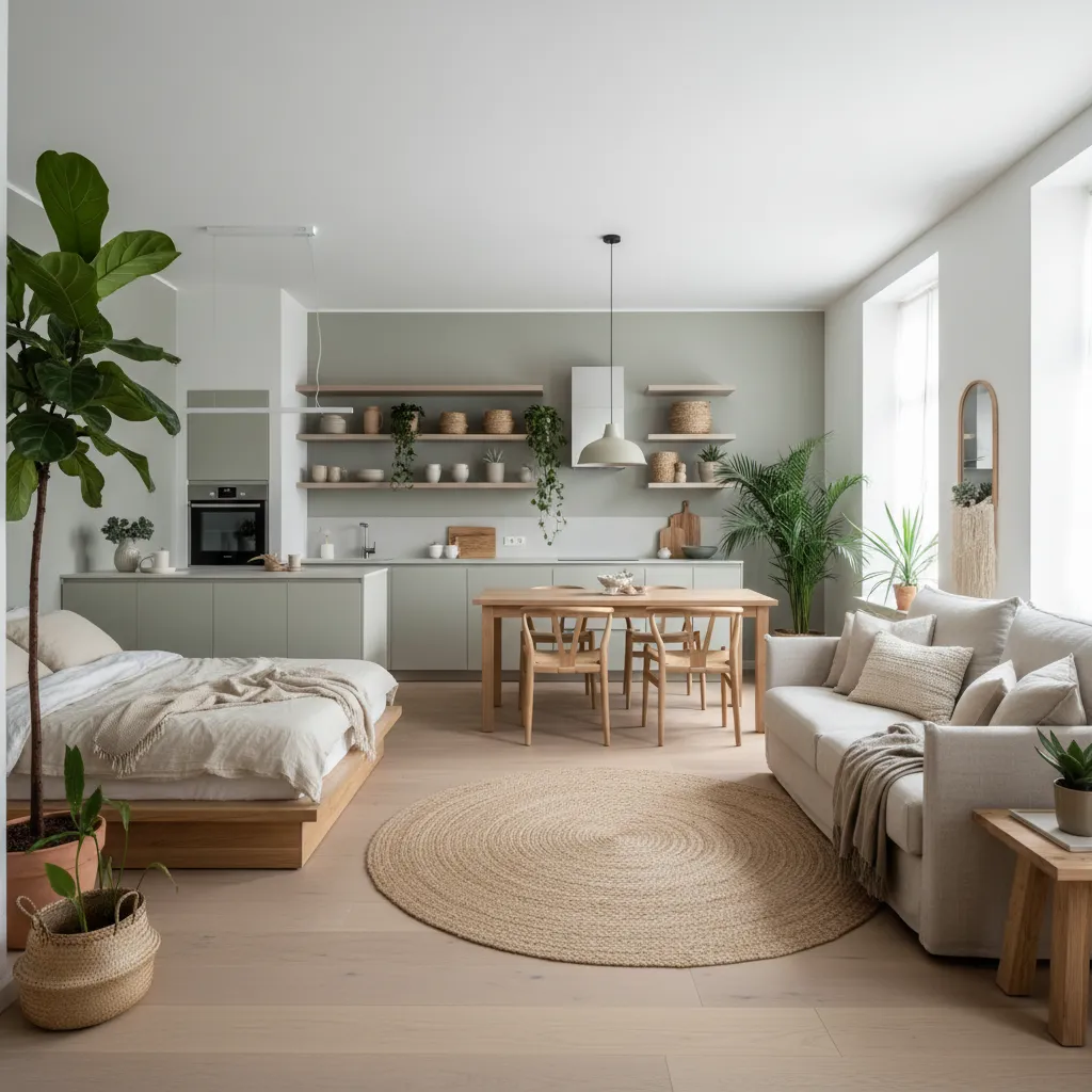 Apartamento moderno con diseño interior sostenible y plantas