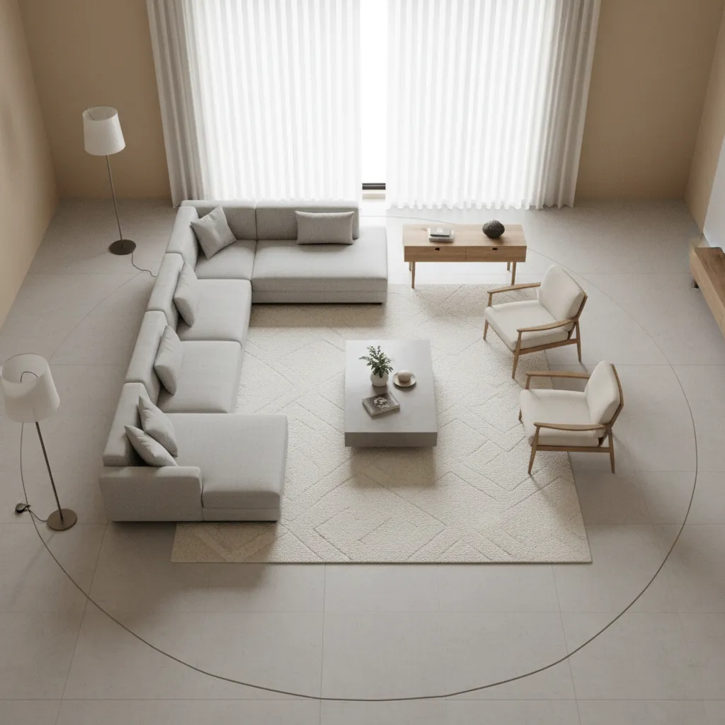 Plano interior de salón mostrando distribución del espacio