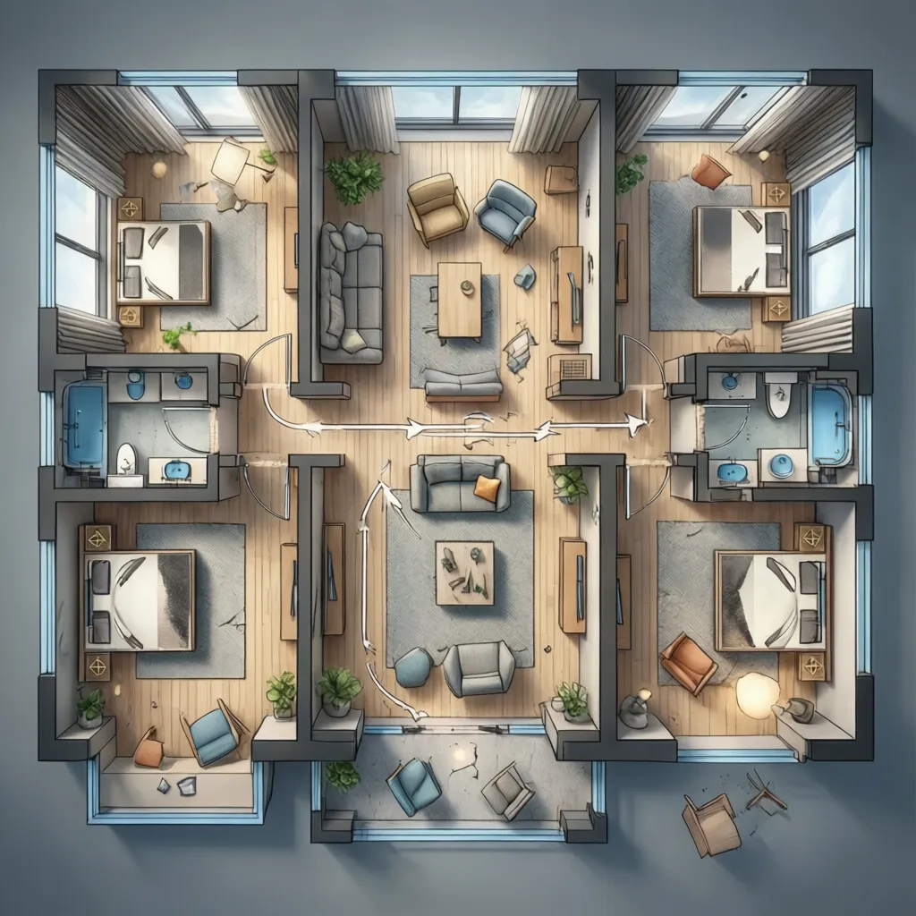 Plano mostrando errores comunes de distribución en una vivienda