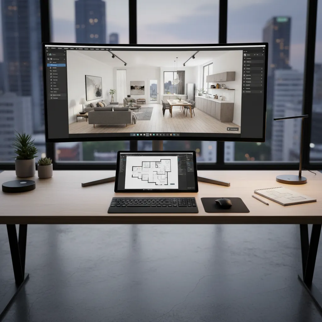 Diseño de distribución interior en pantalla 3D