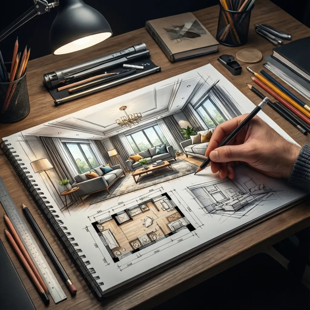 Boceto de planificación espacial para diseño de interiores