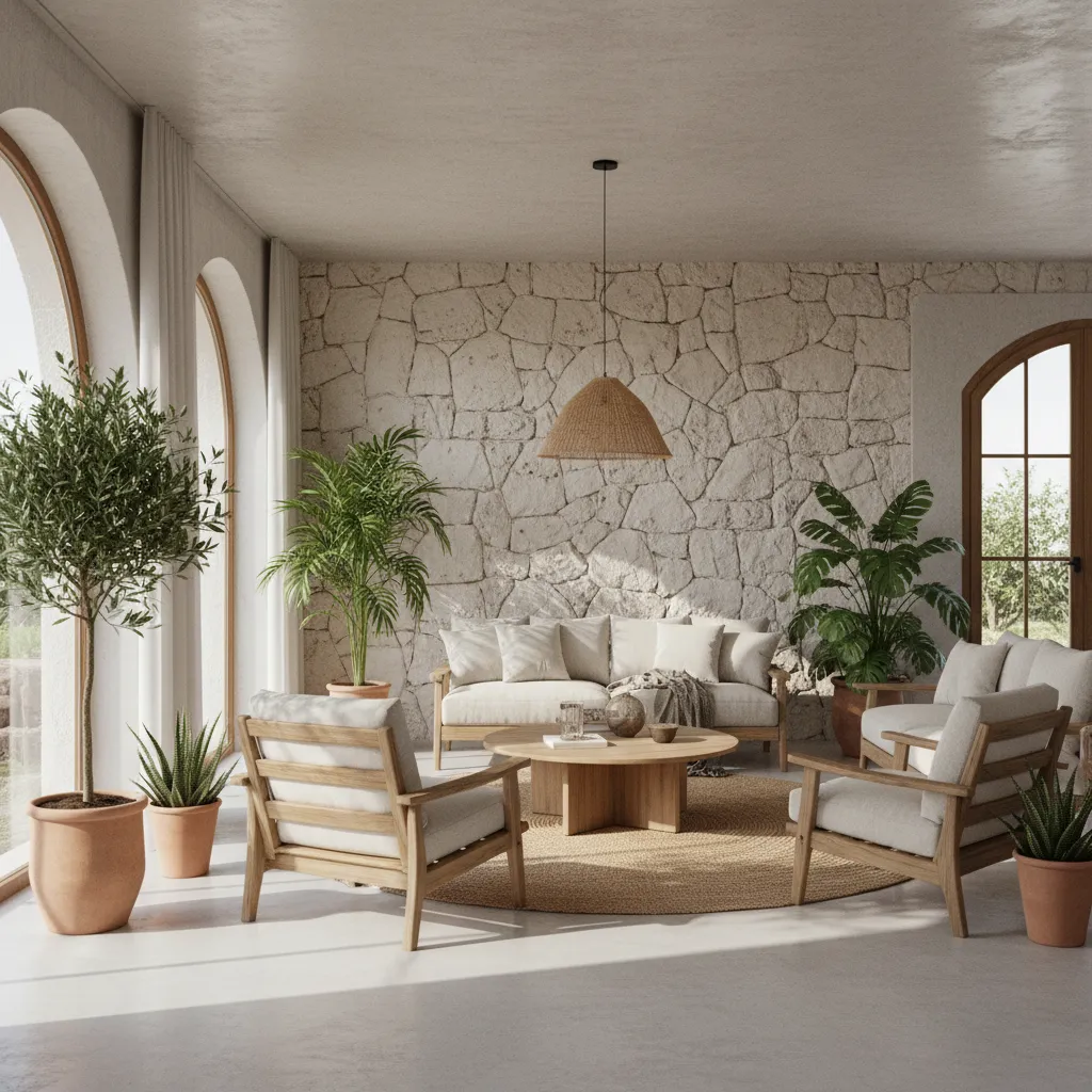 Interior luminoso con materiales naturales típico del diseño en Tenerife