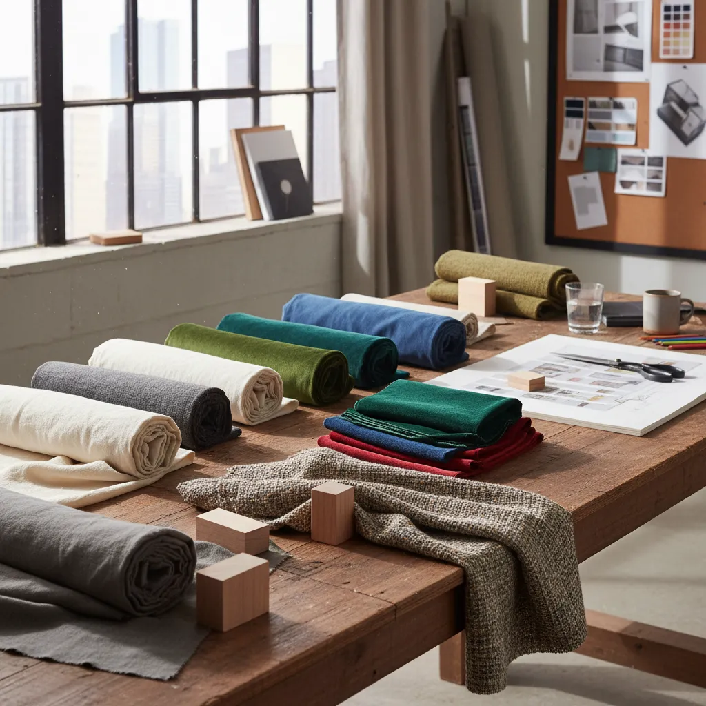 Muestras de telas utilizadas en interiorismo como lino, algodón y terciopelo