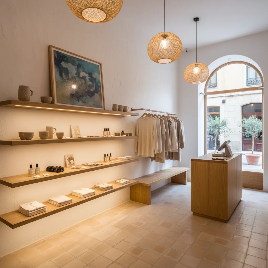 Diseño interior de una tienda pequeña en Barcelona con estilo moderno