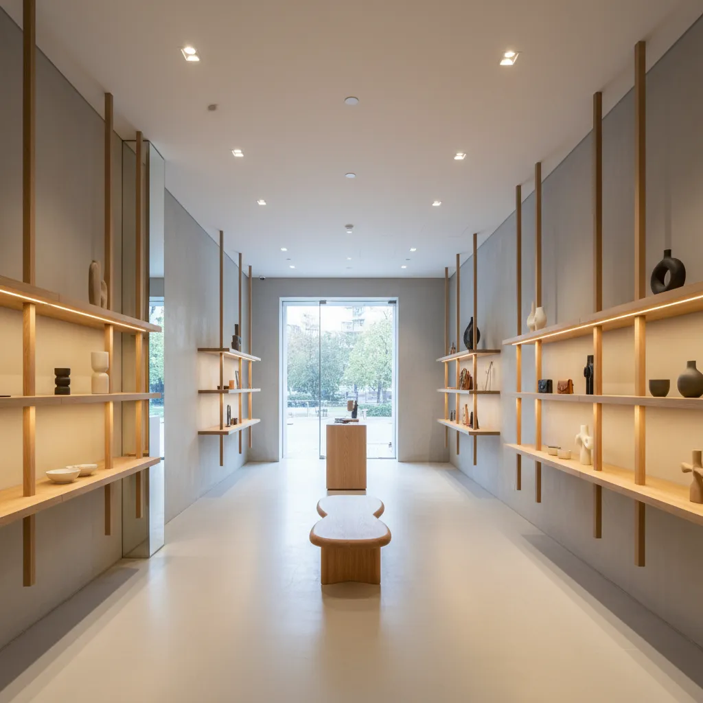 Interior de tienda minimalista con iluminación de producto