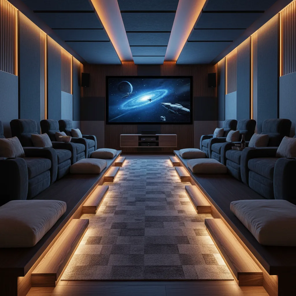 Sala de cine en casa con gradas interiores