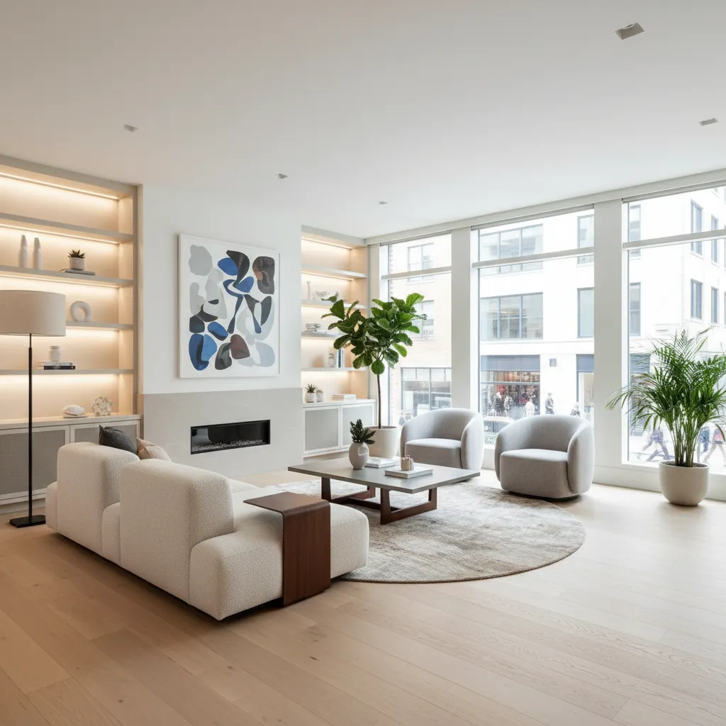 Interior de apartamento moderno ubicado encima de un local comercial