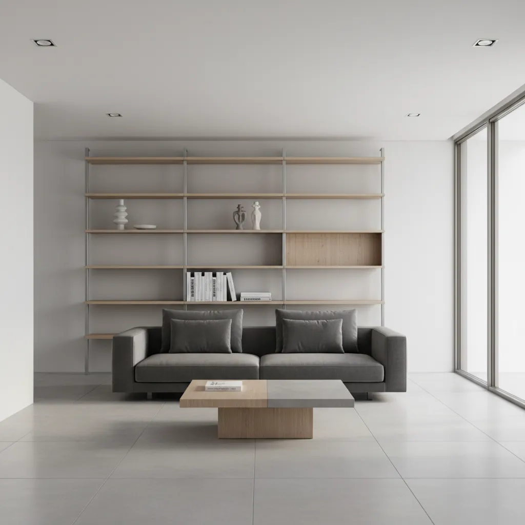 clean minimal interior render optimized for 3D walkthrough clarity
