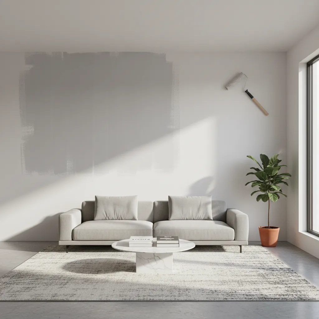 Painter applying paint on smooth interior drywall surface